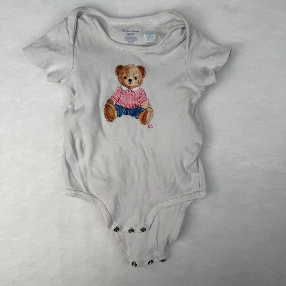 Ralph Lauren Polo Bear Bodysuit 6M White Classic Preppy Graphic Infant 6 Month